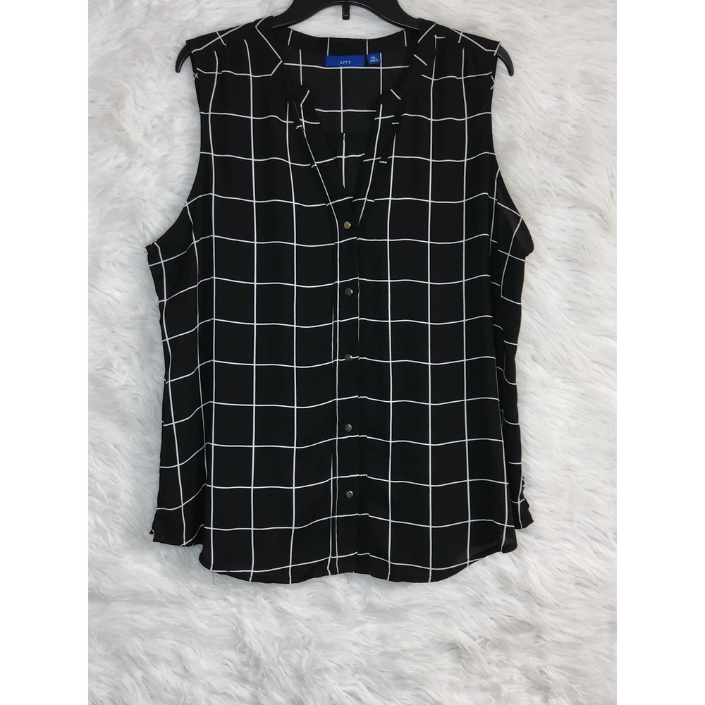 Women's Apt.9 Tank Top Graph Checkered Black White Buttons Size XXL